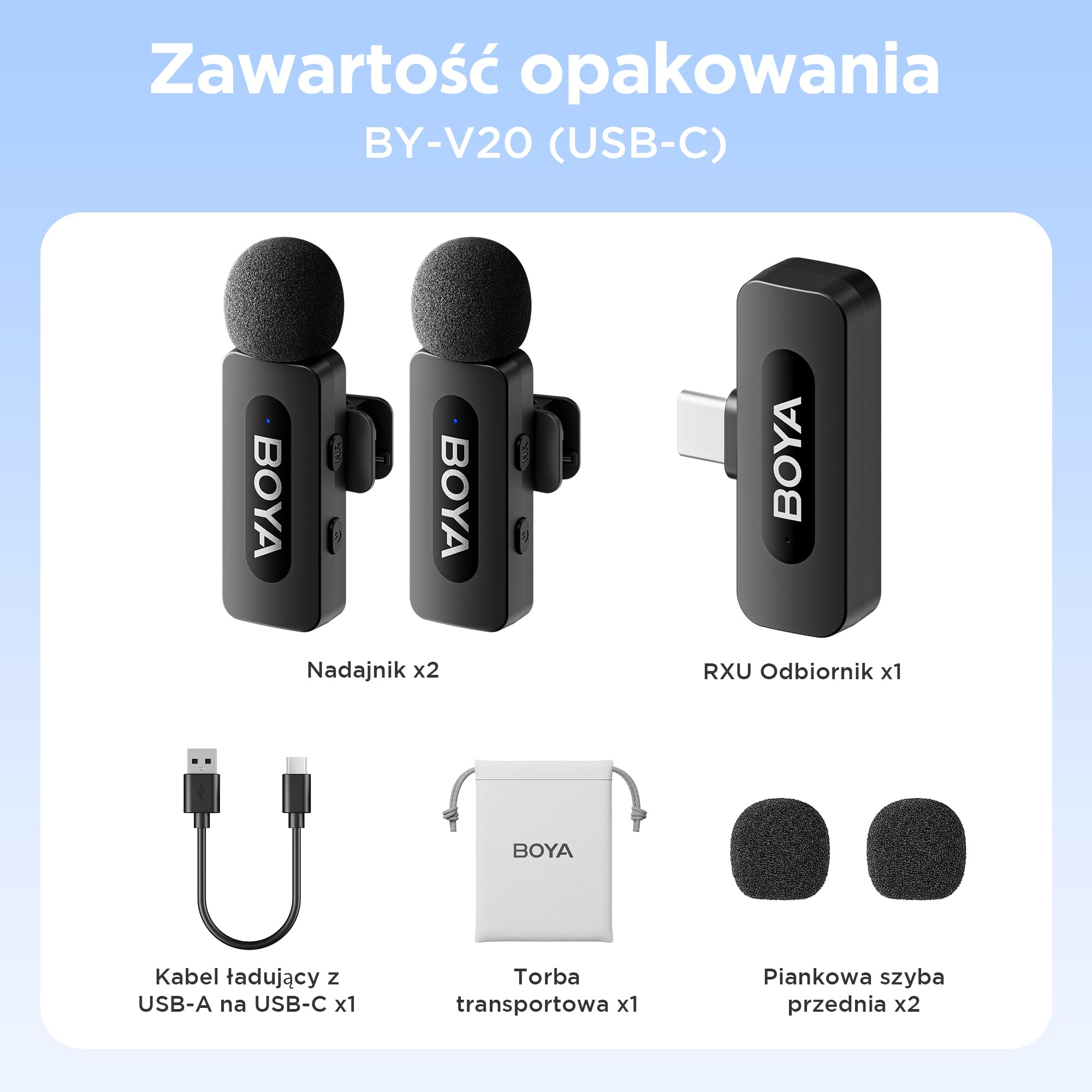 mic☺︎ BOYA BY-V20 bezprzewodowy mikrofon USB-C, mini mikrofon